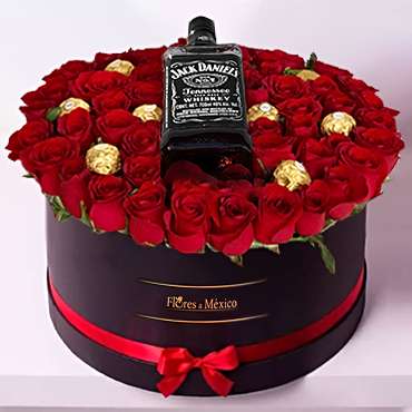 Roses, Ferrero and Whiskey in a black Box