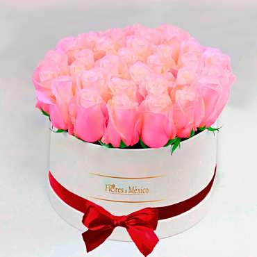 Caja Blanca de Rosas Rosadas