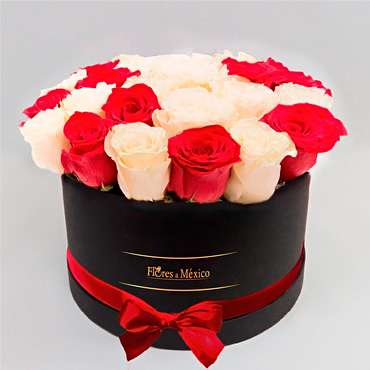 Black Box of Red and White Roses